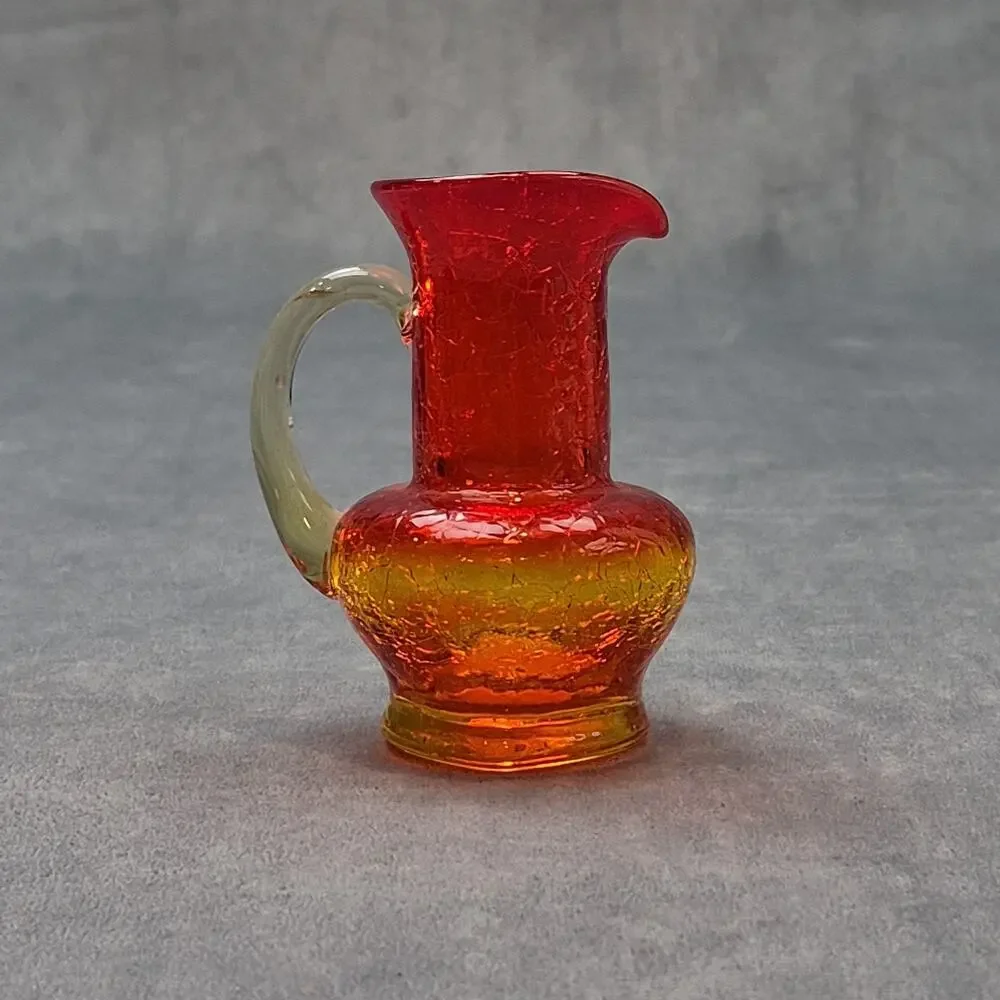 Vintage Miniature Hand-Crafted Amberina Crackle Glass Pitcher Creamer 3.75